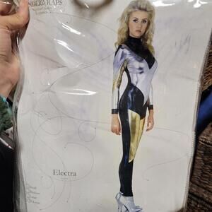 Electra Metalic Jumpsuit Halloween Costume Nwt Womens XL‎ Superhero